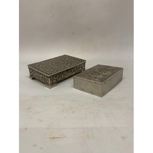 119 - TWO VINTAGE SILVER PLATED CIGAR/JEWELLERY BOXES