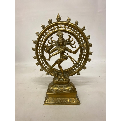 12 - A NATARAJA BRASS SCULPTURE EMBODYING THE COSMIC DANCE OF CREATION AND DESTRUCTION WITH MESMERISING A... 