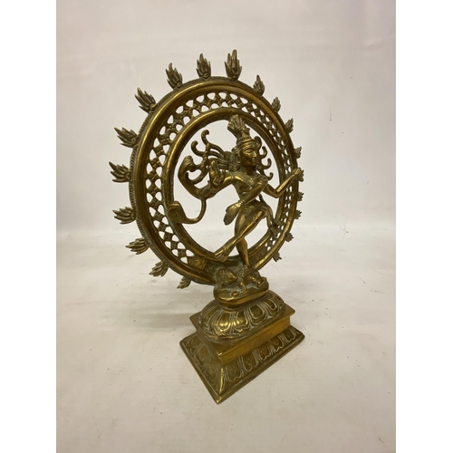 12 - A NATARAJA BRASS SCULPTURE EMBODYING THE COSMIC DANCE OF CREATION AND DESTRUCTION WITH MESMERISING A... 