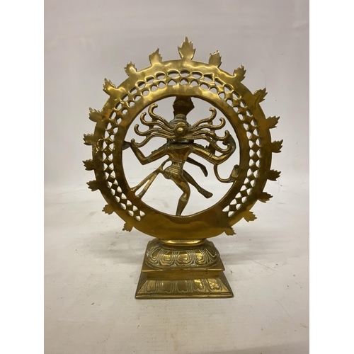 12 - A NATARAJA BRASS SCULPTURE EMBODYING THE COSMIC DANCE OF CREATION AND DESTRUCTION WITH MESMERISING A... 