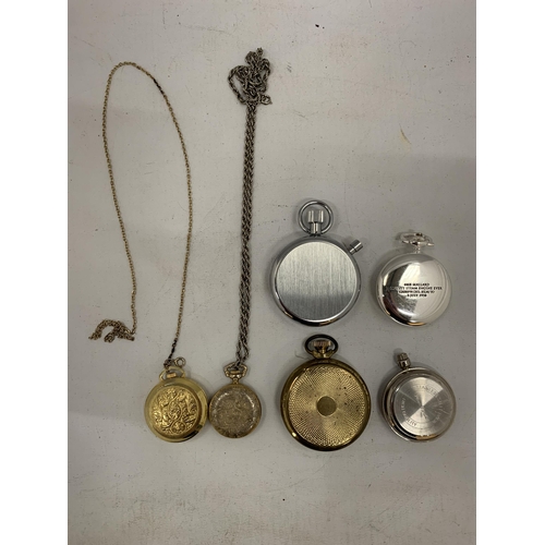 137 - FIVE POCKET WATCHES TOGETHER WITH A STOP WATCH (VENDOR STATES IN WORKING ORDER) NO WARRANTY GIVEN