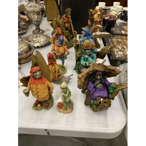 144 - A COLLECTION OF GROVELEY WOOD FIGURES - 9 IN TOTAL HANDMADE IN SCOTLAND