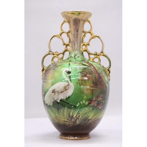 176 - A ROYAL HINDLEY WARE VASE DEPICTING A SWAN ON A LAKE