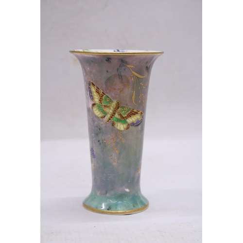 178 - AN AYNSLEY PORCELAIN VASE DEPICTING BUTTERFLIES - 13.5 CM