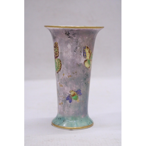 178 - AN AYNSLEY PORCELAIN VASE DEPICTING BUTTERFLIES - 13.5 CM