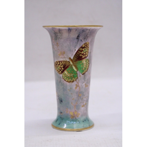 178 - AN AYNSLEY PORCELAIN VASE DEPICTING BUTTERFLIES - 13.5 CM