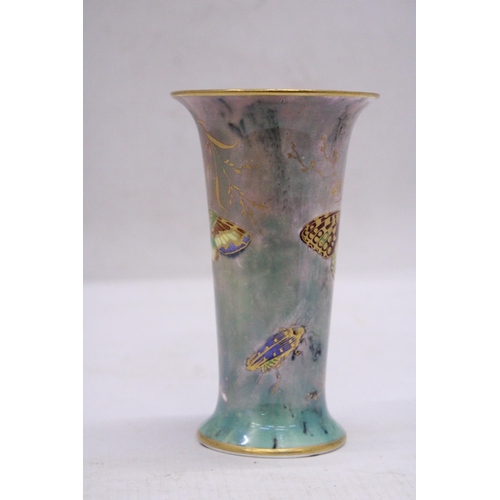 178 - AN AYNSLEY PORCELAIN VASE DEPICTING BUTTERFLIES - 13.5 CM