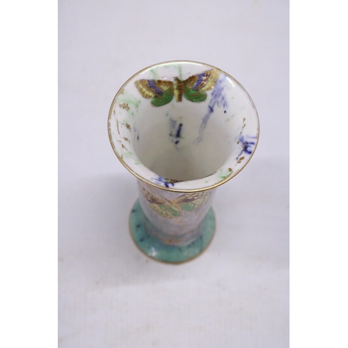 178 - AN AYNSLEY PORCELAIN VASE DEPICTING BUTTERFLIES - 13.5 CM