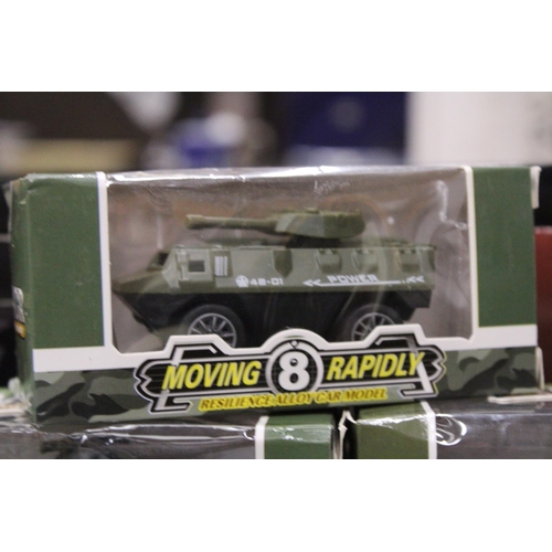 190 - FIVE BOXED ALLOY WARRIOR MILITARY OPERATION VEHICLES TOGETHER WITH FIGURES, ETC.,