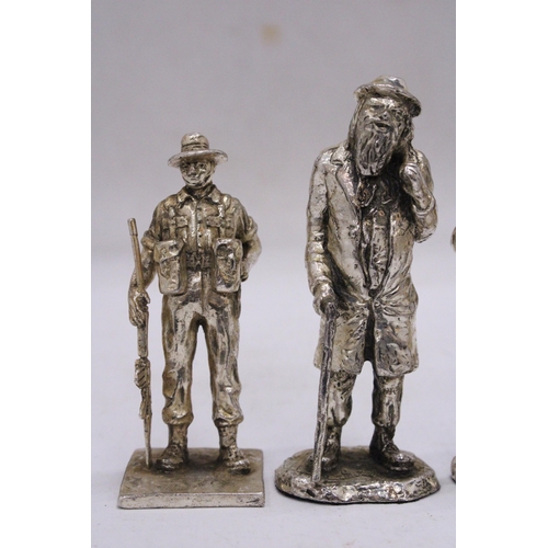 195 - FOUR HEAVY SOLID PEWTER FIGURES - 10.5 CM