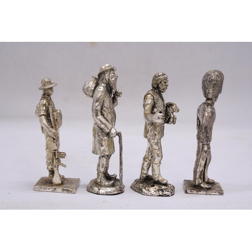 195 - FOUR HEAVY SOLID PEWTER FIGURES - 10.5 CM