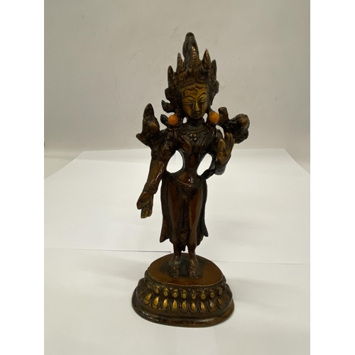 20 - A BUDDHIST BRONZE STATUE OF A FEMAL DEITY - 16.5 CM