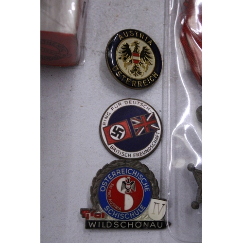 203 - A VINTAGE GERMAN/BRITISH FRIENDSHIP BADGE TOGETHER WITH TWO AUSTRIAN ENAMEL BADGES