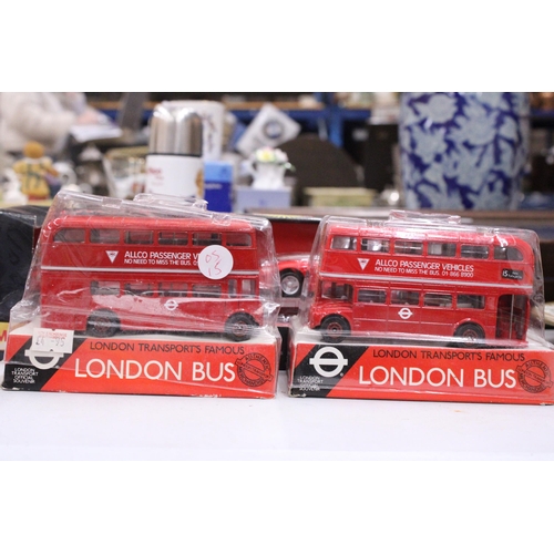 208 - THREE DIECAST BUSES AND A MAISTO VAN, TRAILER AND SPORTS CAR