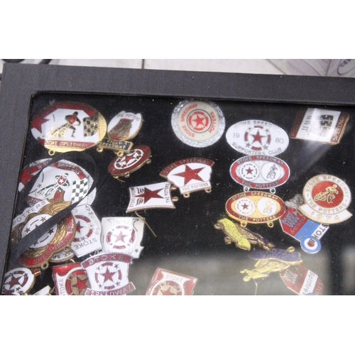 223 - A CASE CONTAINING A QUANTITY OF ENAMEL PIN BADGES TO INCLUDE STOKE SPEEDWAY THE POTTERS, ELLESMERE P... 