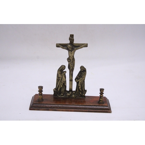 230 - A VINTAGE CRUCIFIX IN BRASS WITH MARY AND MARY MAGDALEN