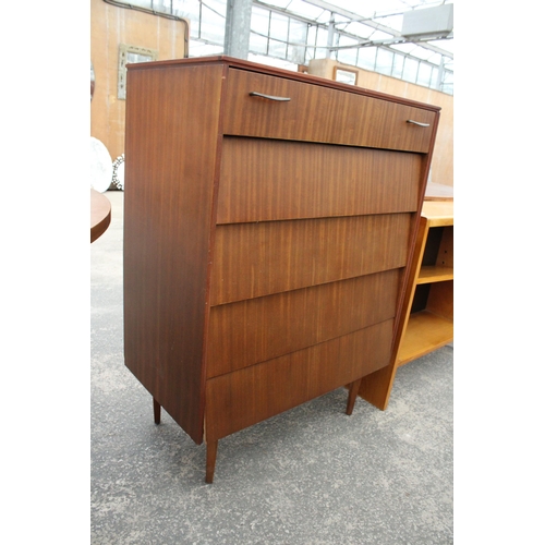 2815 - A RETRO TEAK WATERFALL CHEST OF FIVE DRAWERS, 30