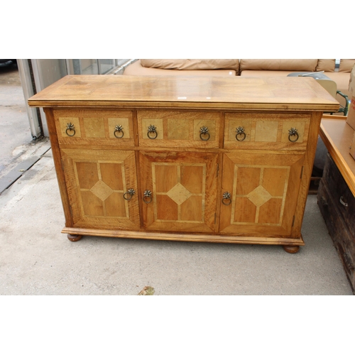 2824 - A BARKER AND STONEHOUSE FLAGSTONE SIDEBOARD ENCLOSING THREE DRAWERS AND THREE CUPBOARDS, 55