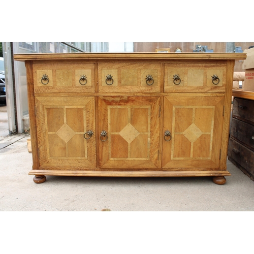 2824 - A BARKER AND STONEHOUSE FLAGSTONE SIDEBOARD ENCLOSING THREE DRAWERS AND THREE CUPBOARDS, 55