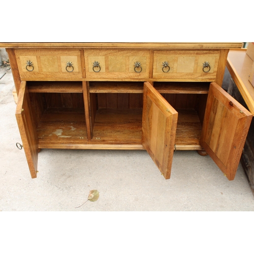 2824 - A BARKER AND STONEHOUSE FLAGSTONE SIDEBOARD ENCLOSING THREE DRAWERS AND THREE CUPBOARDS, 55