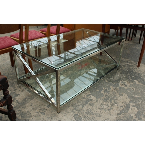 2826 - A MODERN GLASS TWO TIER COFFEE TABLE ON POLISHED CHROME FRAME, 48