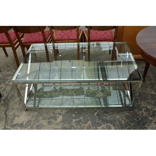 2826 - A MODERN GLASS TWO TIER COFFEE TABLE ON POLISHED CHROME FRAME, 48