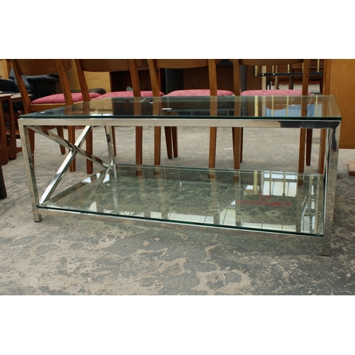 2826 - A MODERN GLASS TWO TIER COFFEE TABLE ON POLISHED CHROME FRAME, 48