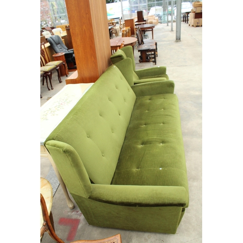 2829 - A 1970S GREEN RETRO BED SETTEE AND MATCHING CHAIR