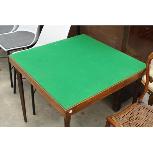 2830 - A FOLDING CARD TABLE, BEDROOM CHAIR AND SMALL STOOL