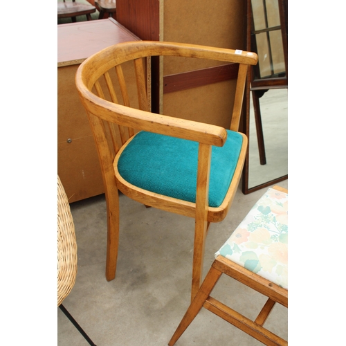 2838 - A MID 20TH CENTURY BEECH ELBOW CHAIR AND SIMILAR STOOL