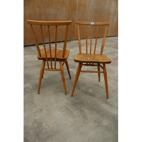 2842 - PAIR OF ELM AND BEECH BLONDE ERCOL STYLE STICK BACK CHAIRS, B.S.I.J-1960-2056