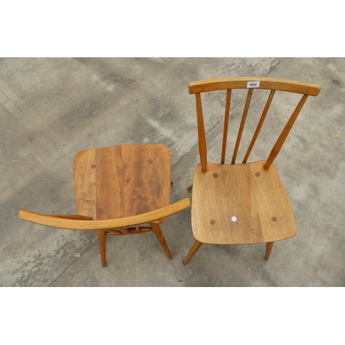 2842 - PAIR OF ELM AND BEECH BLONDE ERCOL STYLE STICK BACK CHAIRS, B.S.I.J-1960-2056