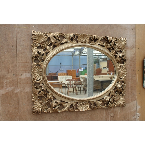 2795 - A 19TH CENTURY STYLE GILT EFFECT WALL MIRROR, 38