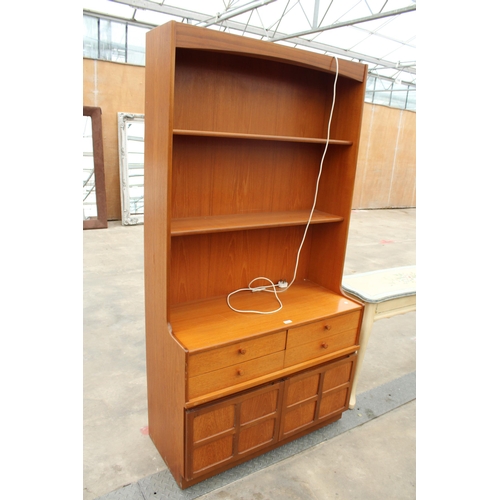 2807 - A RETRO TEAK NATHAN STYLE UNIT ENCLOSING FOUR DRAWERS AND TWO CUPBOARDS, 40