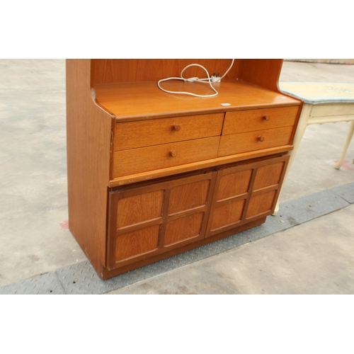 2807 - A RETRO TEAK NATHAN STYLE UNIT ENCLOSING FOUR DRAWERS AND TWO CUPBOARDS, 40