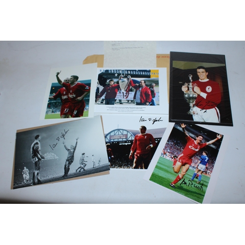 92 - FIVE SIGNED PHOTOGRAPHS OF LIVERPOOL FC PLAYERS (ONE WITH CERTIFICATE) RON YEATS, IAN ST JOHN (TWICE... 