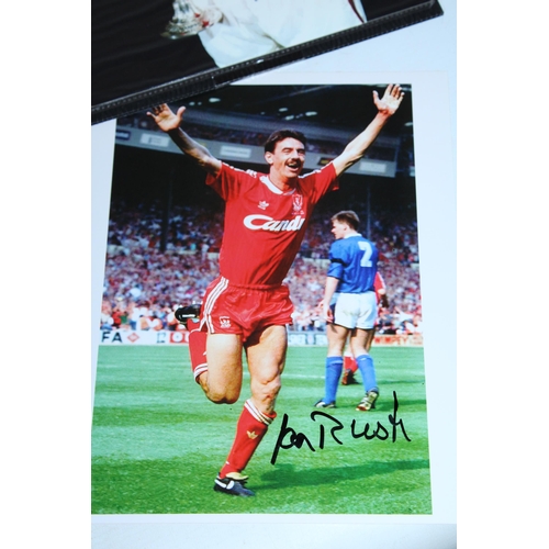 92 - FIVE SIGNED PHOTOGRAPHS OF LIVERPOOL FC PLAYERS (ONE WITH CERTIFICATE) RON YEATS, IAN ST JOHN (TWICE... 