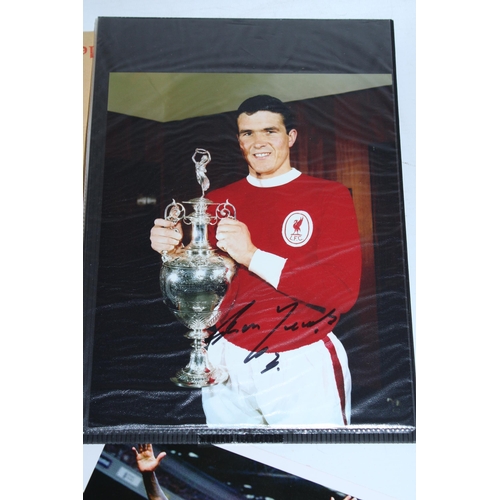 92 - FIVE SIGNED PHOTOGRAPHS OF LIVERPOOL FC PLAYERS (ONE WITH CERTIFICATE) RON YEATS, IAN ST JOHN (TWICE... 