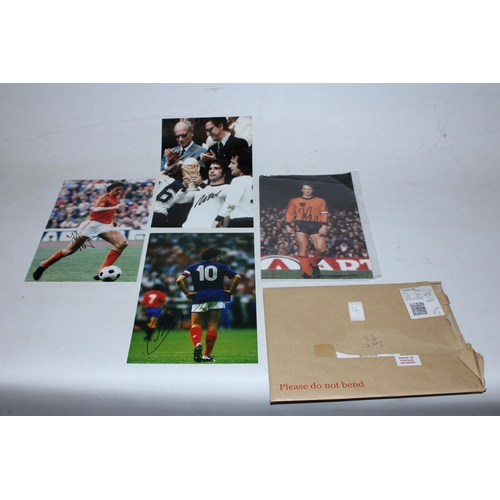 93 - FOUR SIGNED PHOTOGRAPHS OF INTERNATIONAL FOOTBALL PLAYERS - GERD MULLER, MICHEL PLATINE AMD JOHAN CR... 