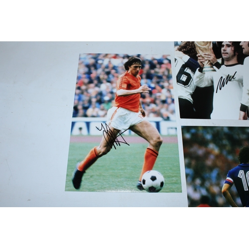 93 - FOUR SIGNED PHOTOGRAPHS OF INTERNATIONAL FOOTBALL PLAYERS - GERD MULLER, MICHEL PLATINE AMD JOHAN CR... 