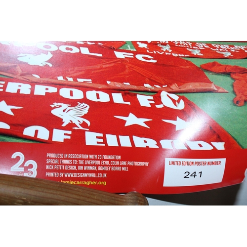 98 - A JAMIE CARRAGHER SIGNED LIVERPOOL POSTER LIMITED EDITION IN AID OF HIS CHARITY NUMBER 241 WITH COA