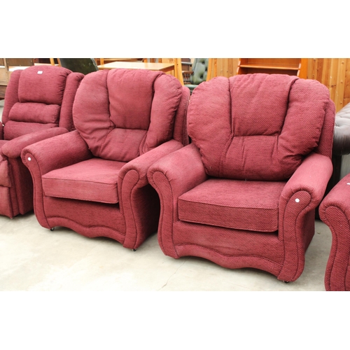 2843 - A MODERN PURPLE THREE PIECE LOUNGE SUITE