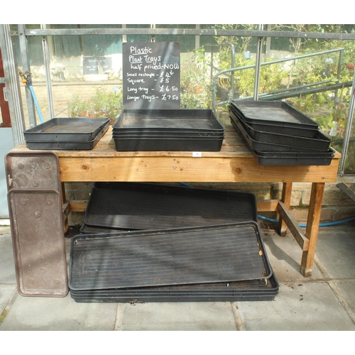 16 - THREE BENCHES AND TWENTY SIX PLASTIC TRAYS PLUS VAT