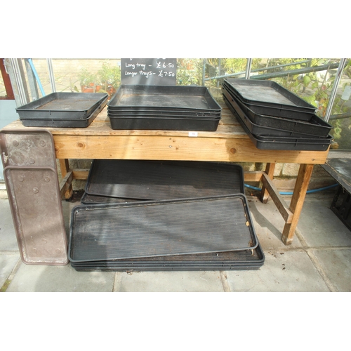 16 - THREE BENCHES AND TWENTY SIX PLASTIC TRAYS PLUS VAT