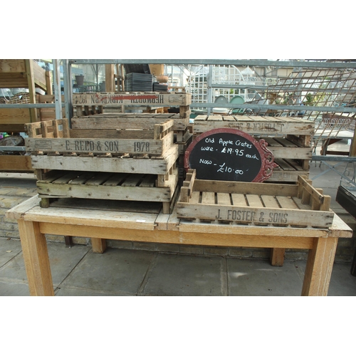 17 - BENCH AND ELEVEN APPLE CRATES PLUS VAT