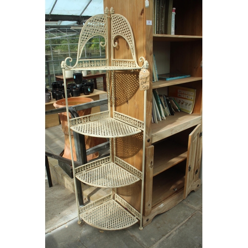 22 - WOODEN BOOK CASE INCLUDING BOOKS AND CORNER METAL DISPLAY STAND PLUS VAT