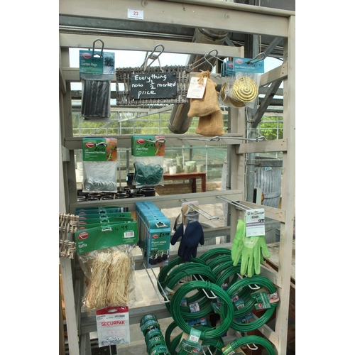 23 - DISPLAY STAND WITH GARDENING ACCESSORIES PLUS VAT