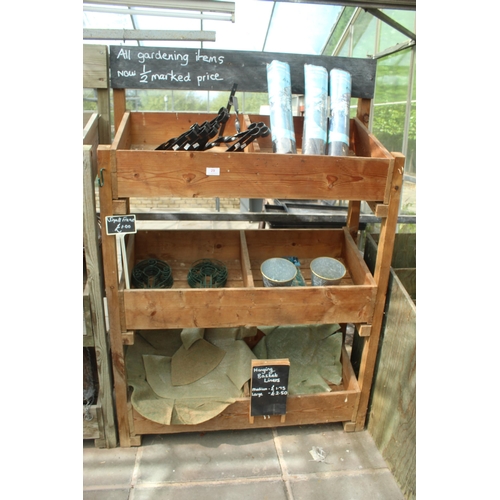 29 - WOODEN STAND INCLUDING HANGING BASKET BRACKETS AND LINERS  PLUS VAT