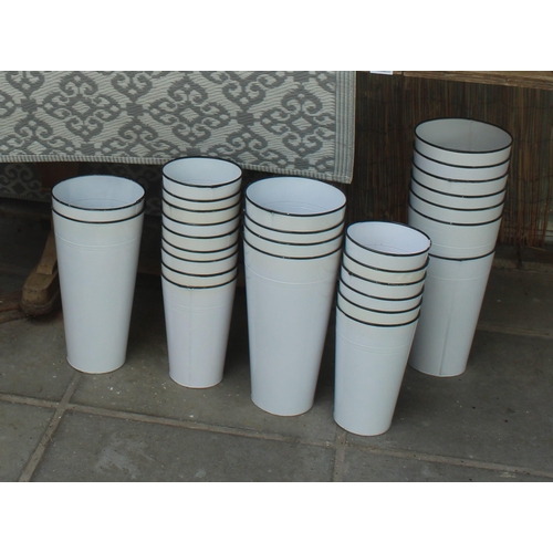 3 - TABLE DISPLAY STAND AND 124 WHITE METAL POTS  PLUS VAT