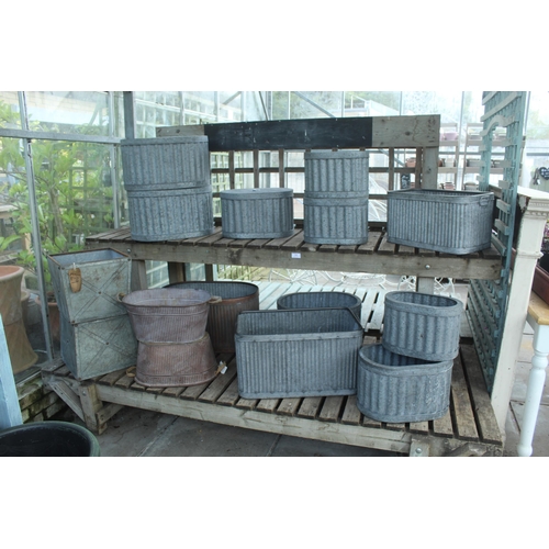 33 - DISPLAY STAND AND FIFTEEN METAL POTS  PLUS VAT